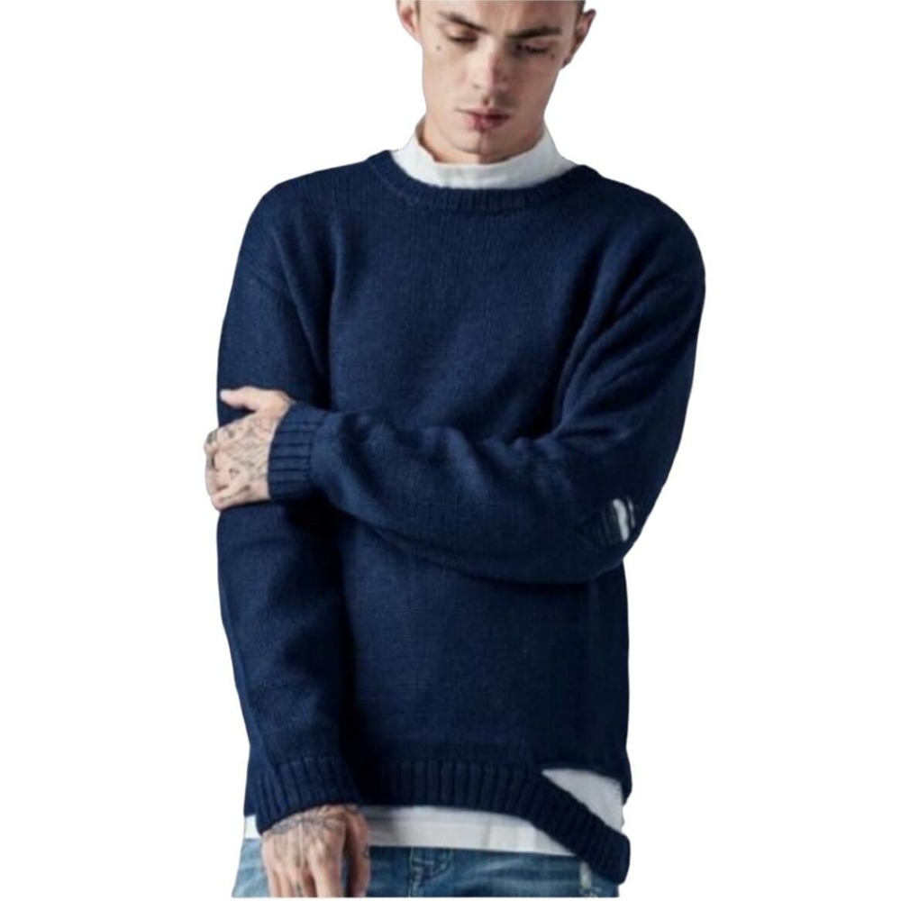 Stampd Men's Distressed Alpaca Shaun Sweater XS Navy Blue Crewneck Long Sleeve